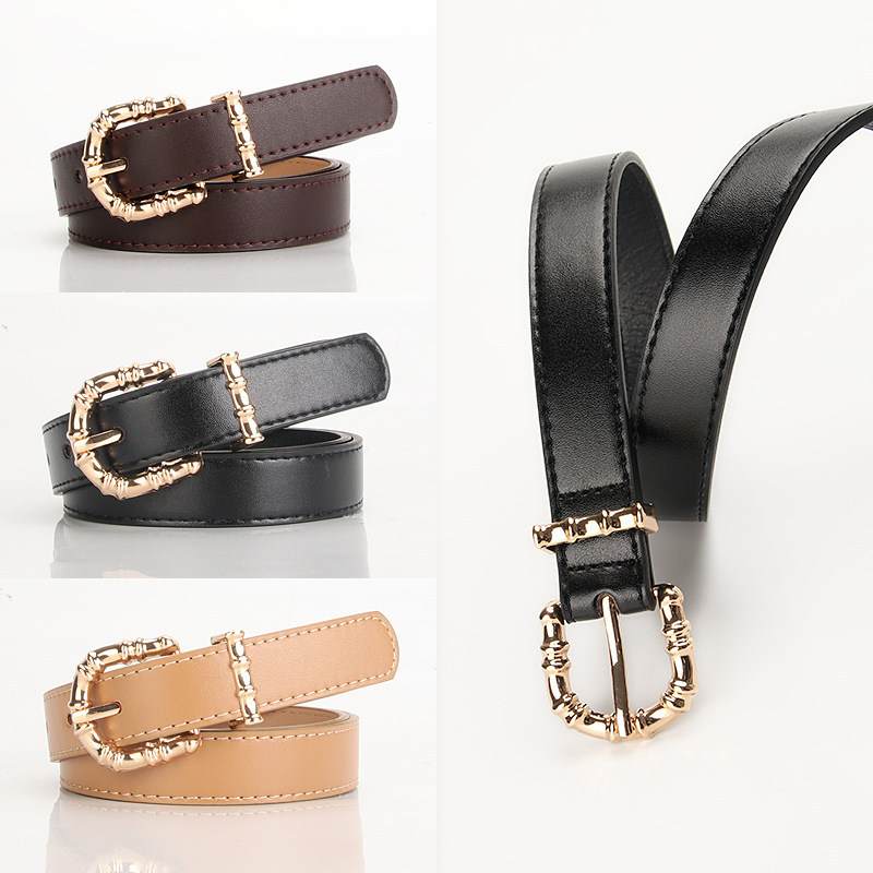 810 New Ladies Bamboo Alloy Pin Buckle Casual Versatile Pu Thin Belt Clothing With Belt Jeans Belt