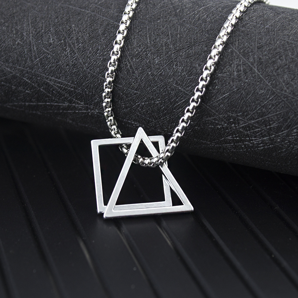 Men's and Women's Pendant Necklace unisex stainless steel necklaces CRRshop free shipping best sell European and American geometric triangle pendant hip-hop necklace trendy and cool, simple and long necklaces for couples