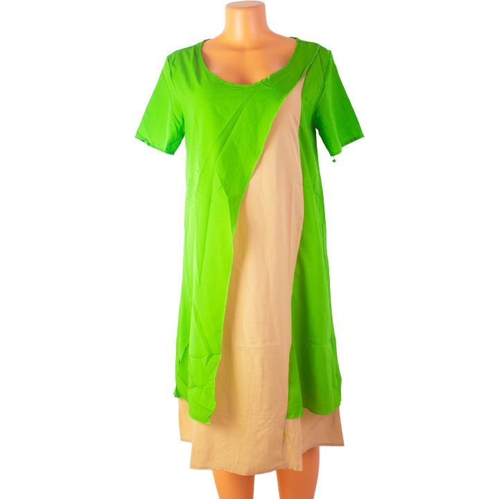 Women's Short Sleeve Two-Color Viscose Dress 