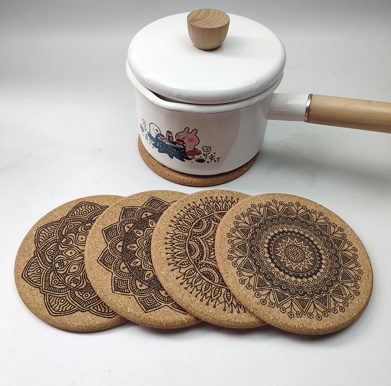  5Pcs Wooden Coaster Felt Round Bowl Mat Insulation Pad Natural Cork Absorbs Moisture From Cold Drinks Heat Resistant Coaster