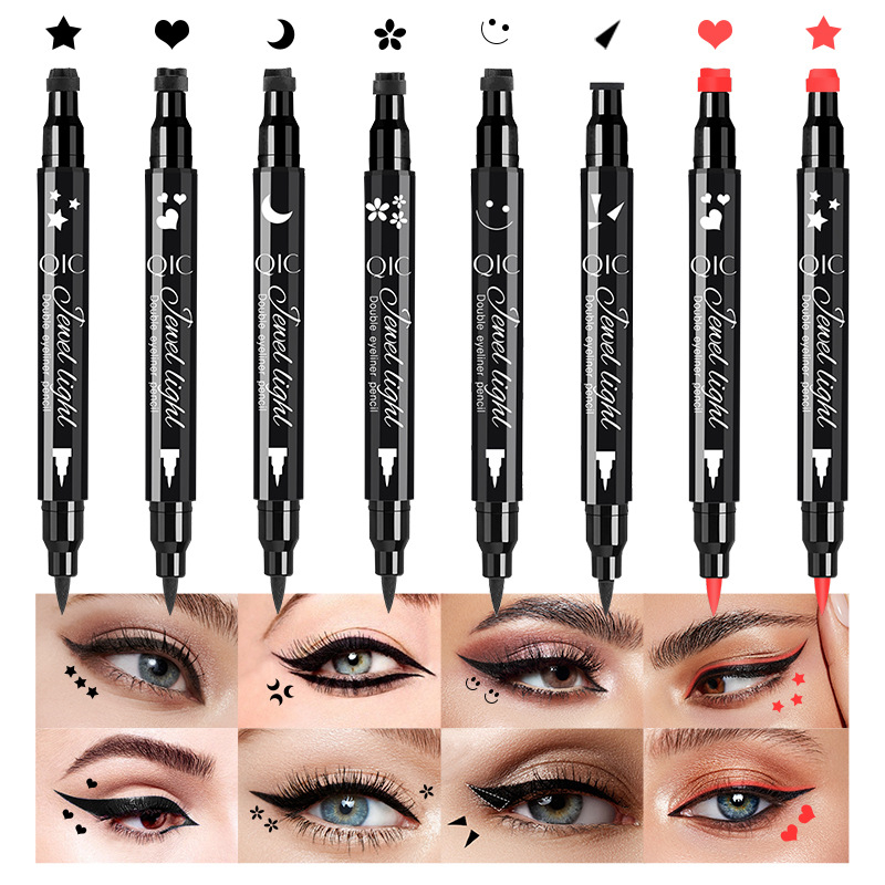 Q623 Double-headed Liquid Eyeliner Pen Stamp, Long Lasting Eye Decoration Cosmetic High Black Pigment Liquid Slim Eyeliner Pencil & Seal