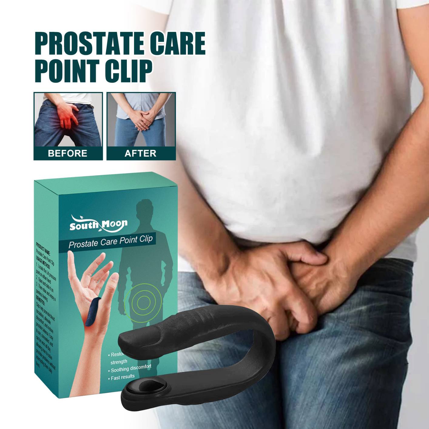 South Moon Men Prostate Care Point Clip Product Sooth Discomfort Treatment Enhance Kidney Function Prostatitis Relief Acupoint Massage Tool