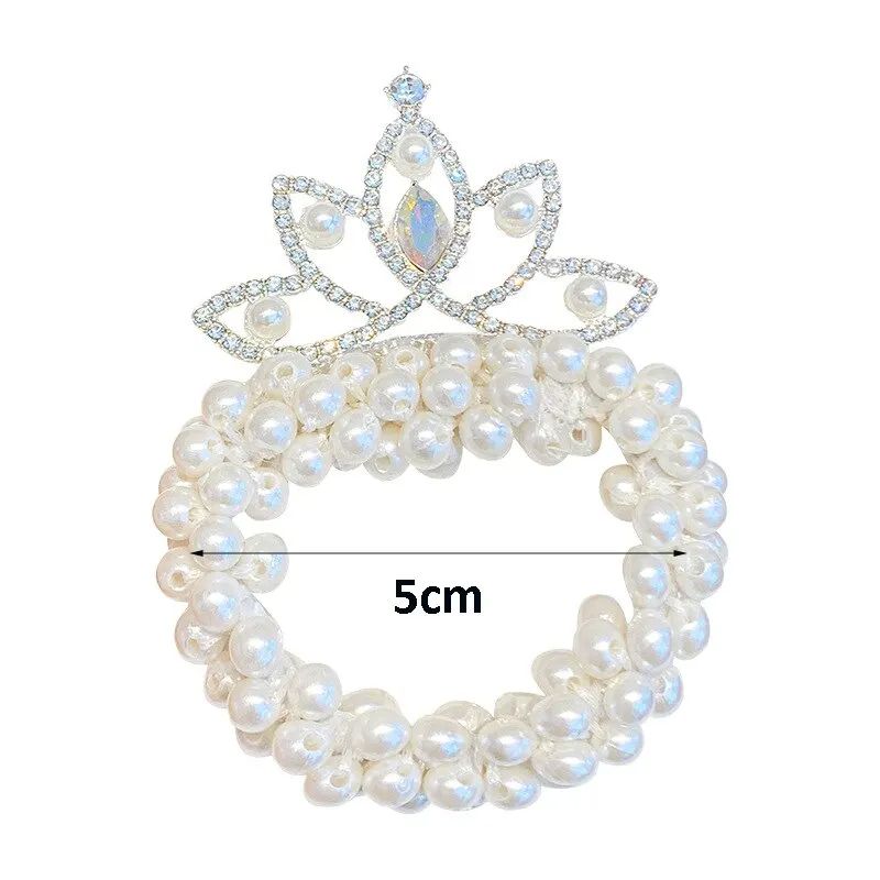 2pcs Fashion Pearl Crown Princess Hair Bands Elastic Rubber Bands Children Ball Hair Bun Ties Hair Styling Accessories
