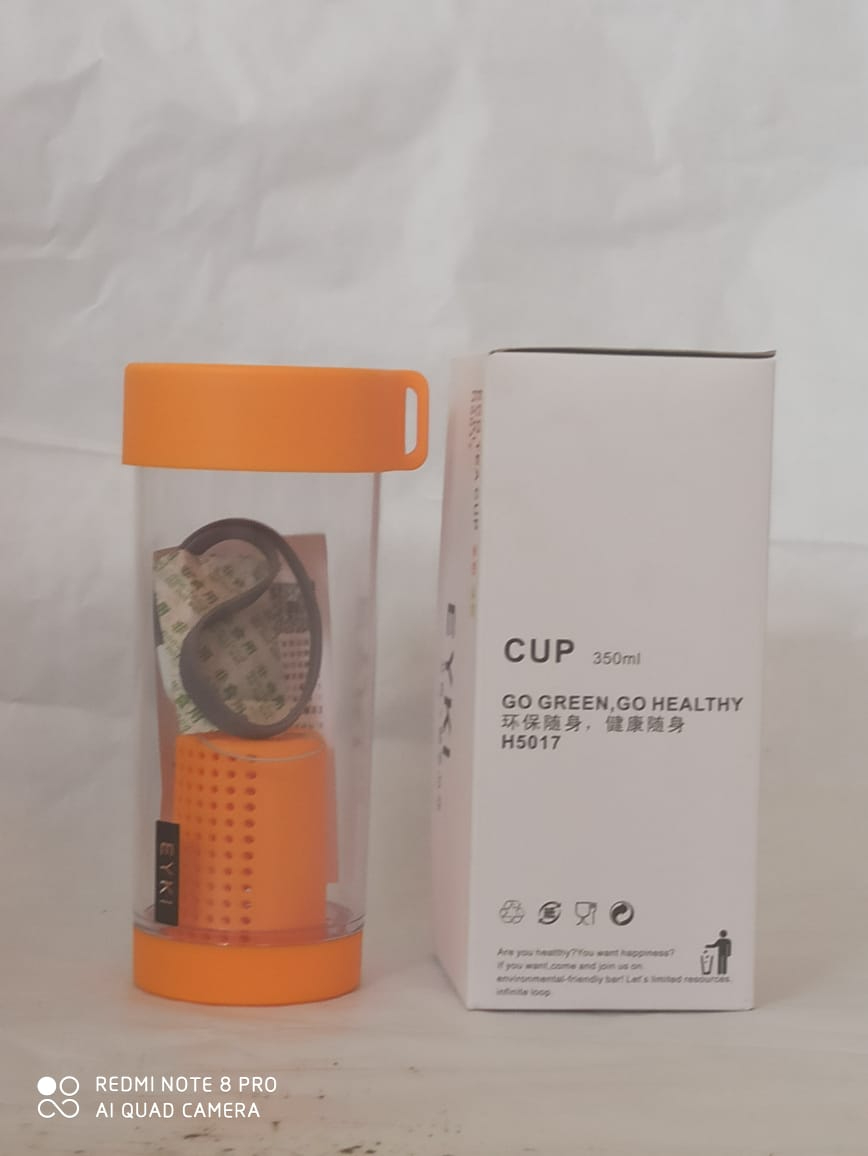 Aurora EYKI Style Portable Plastic Tea Cup, Healthy Food Grade with Filter/Rope, Leakage-proof for Daily Drink/School/Outdoor/Office-350ml