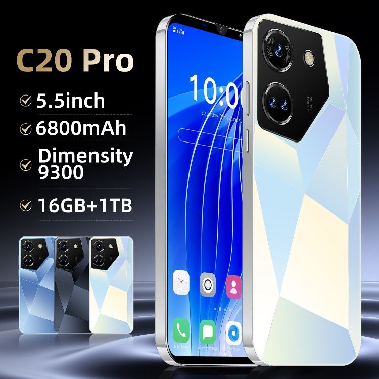 Smart phone New C20 Pro mobile phone 1+8G Android 5.5inch Smartphone black white light blue digital phone CRRSHOP 5.5 inch 6800mAh 16GB + 1TB screen fingerprint unlock 
