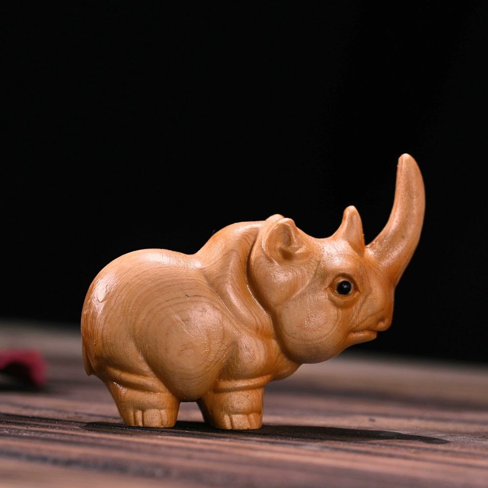 Cliff cypress, hippopotamus, elephant, rhinoceros cartoon ornament, carry it with you, solid wood carving handle piece