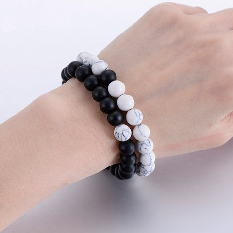 2PCS/SET COUPLES DISTANCE BRACELET CLASSIC NATURAL STONE BEADED BRACELETS