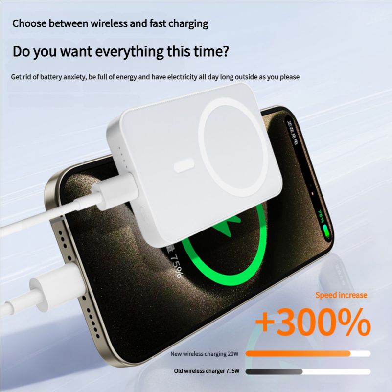 Suitable for Apple phones, Magsafe magnetic wireless power bank, fast charging, lightweight official mobile power bank