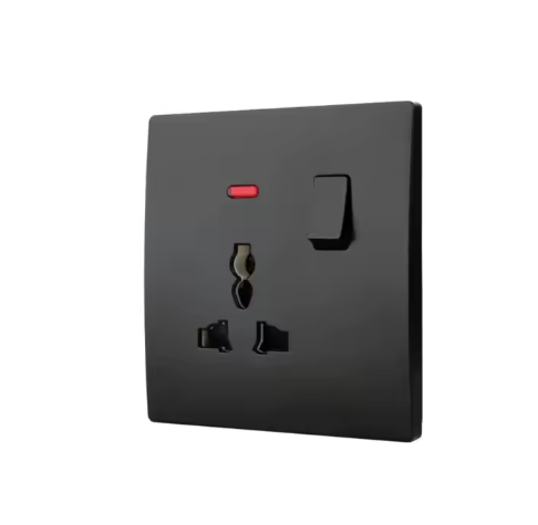 High-Quality Wall Black PC Three-pin Sockets and Light Switches UK Double Socket Switches