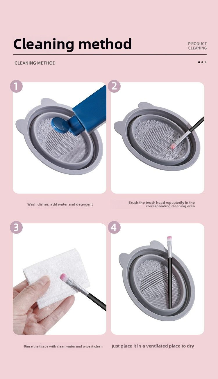 Cosmetic Brush Cleaner Set, Beauty Blender Cleaning Magic Tool, Foldable Silicone Brush Washing Bowl, Powder Puff Cleaning Agent Liquid Tools