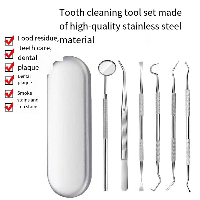 Personal Dental Cleaning Tool Set, Oral Hygiene Kit with Inspection Mirror and Probe, Daily Teeth Surface Stain Plaque Cleaning Instrument for Household Gum Care Maintenance