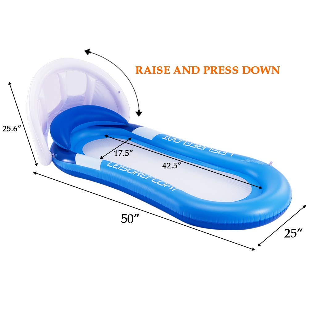 KJ6026 Pool Float with Canopy, Adult Inflatable Pool Float Raft with Shade Water Lounge