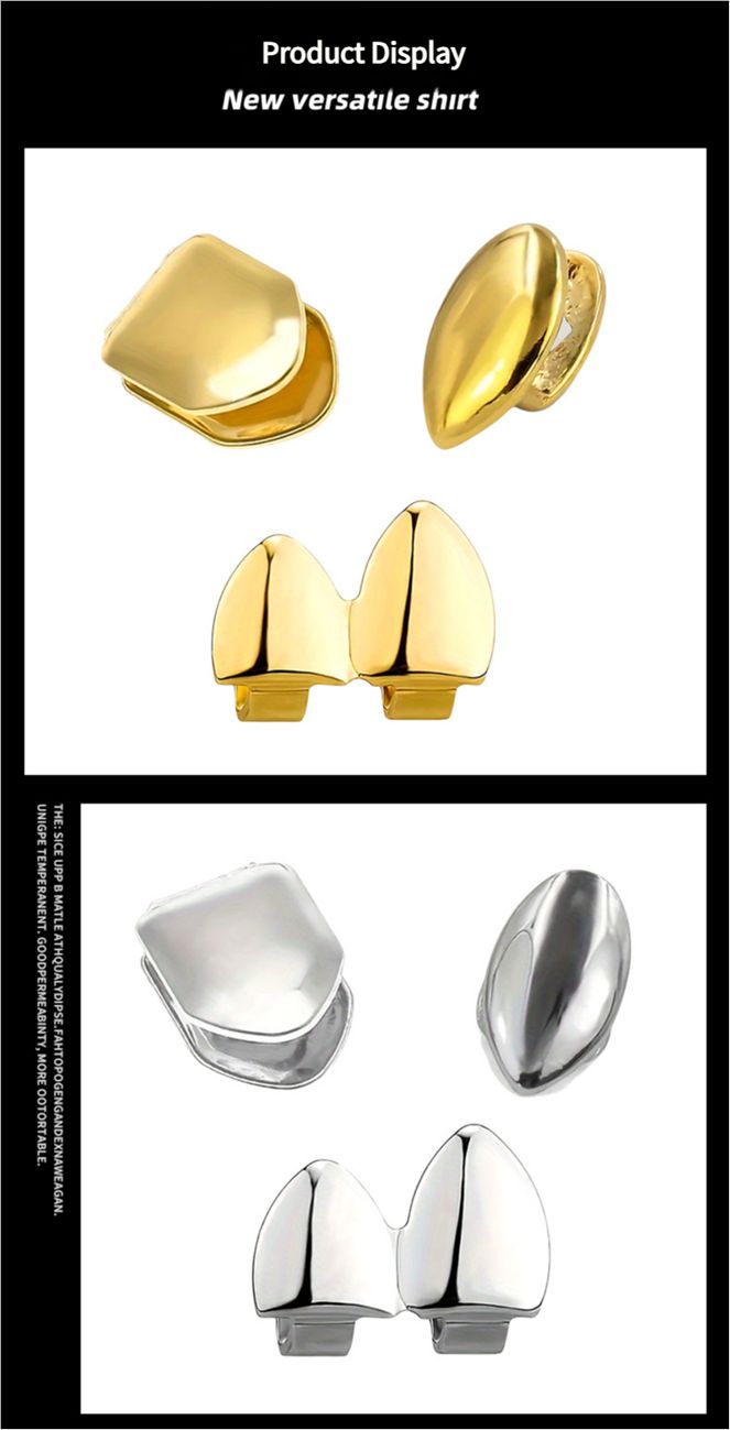 Simple glossy gold, silver and rose gold 3-piece grillz teeth grillz hip-hop grillz gold grillz silver griilz rose gold grillz gold teeth silver teeth rose gold teeth