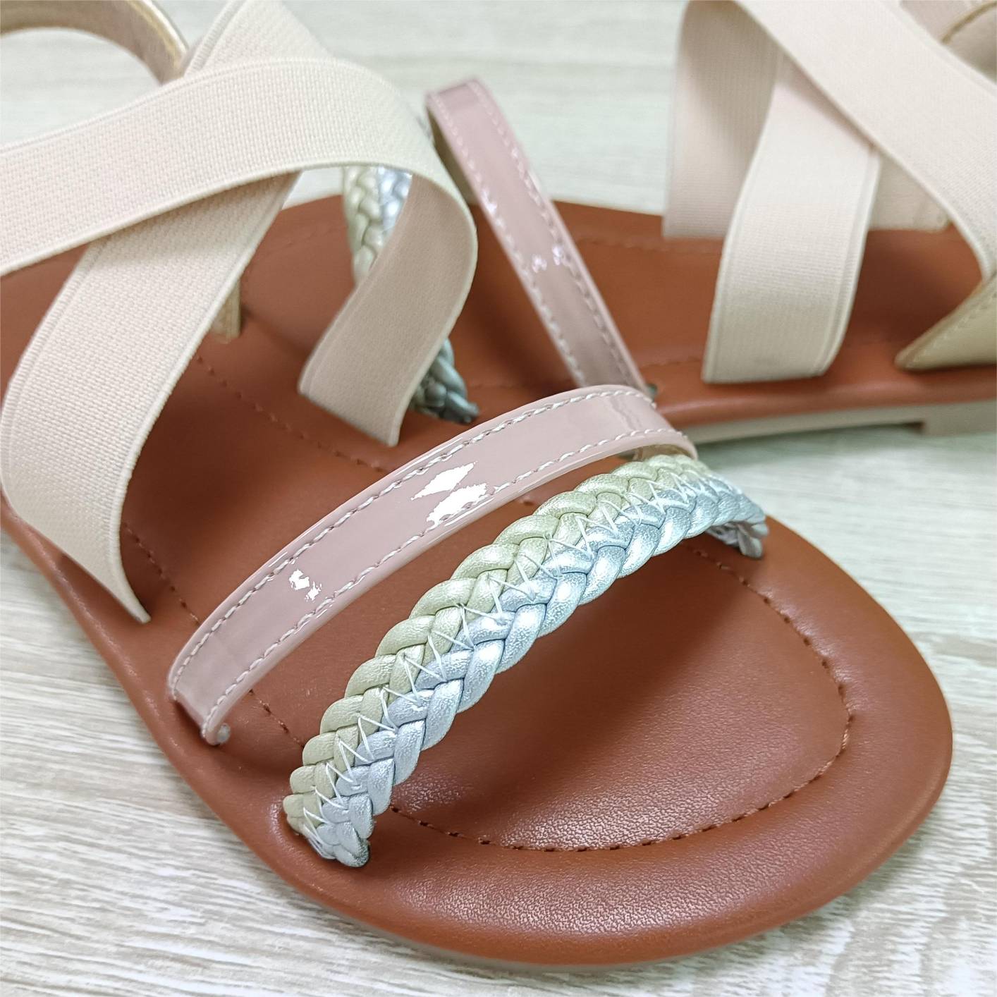 Children's Summer Elastic Band Pigtail Flat Sandals Lightweight Soft-Soled Sandals