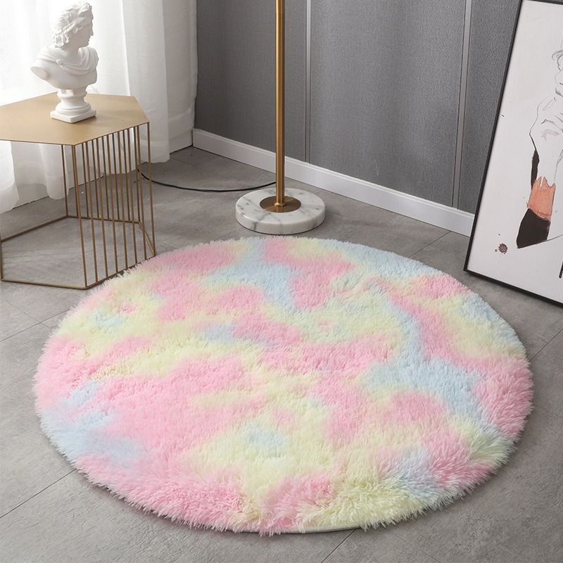 Round silk plush carpet, hanging basket chair cushion, yoga mat, living room bedroom sofa cushion, anti slip and easy to maintain, floor mat CRRSHOP Tie dye circular carpet free shipping