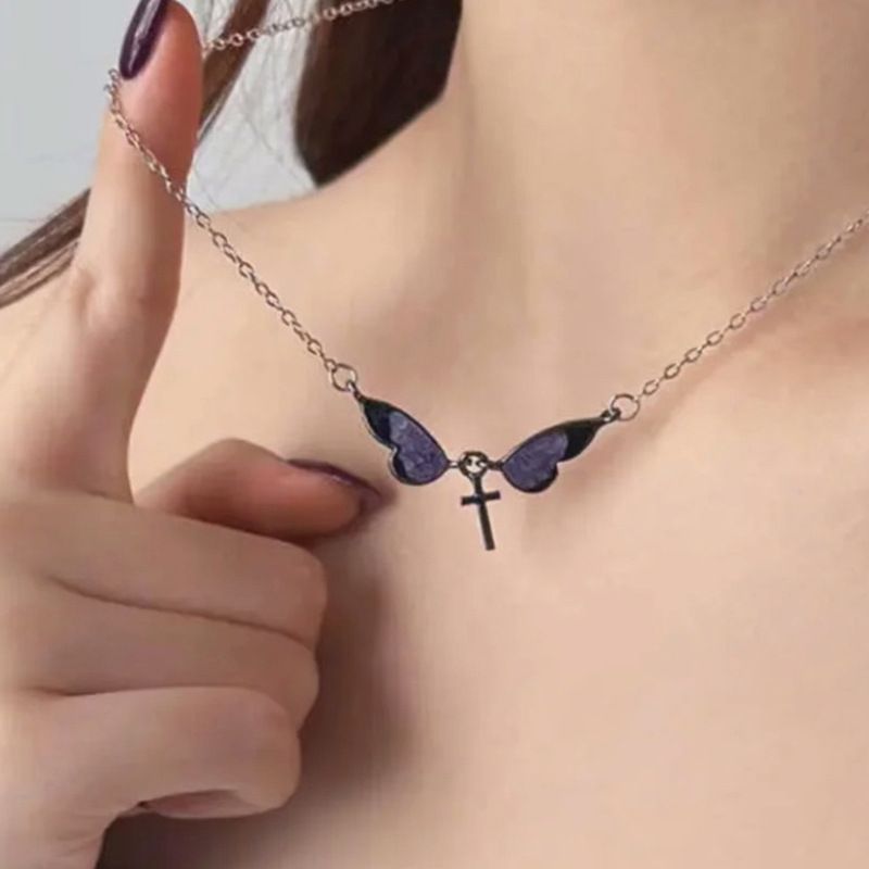 Necklace ,Gradient Butterfly Wings Cross Necklace, Advanced clavicle chain,women ,girl,necklace