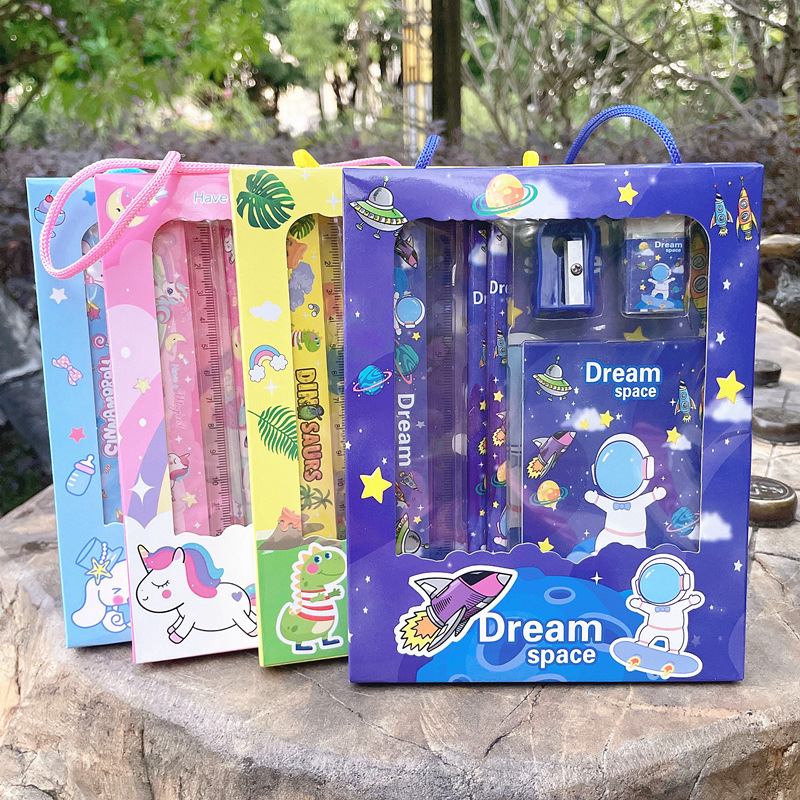 Kawaii Sanrio Painting Primary Stationery Set Kuromi Melody Cinnamoroll POM POM Cartoon Pencil Eraser Pencil Case Student Gifts