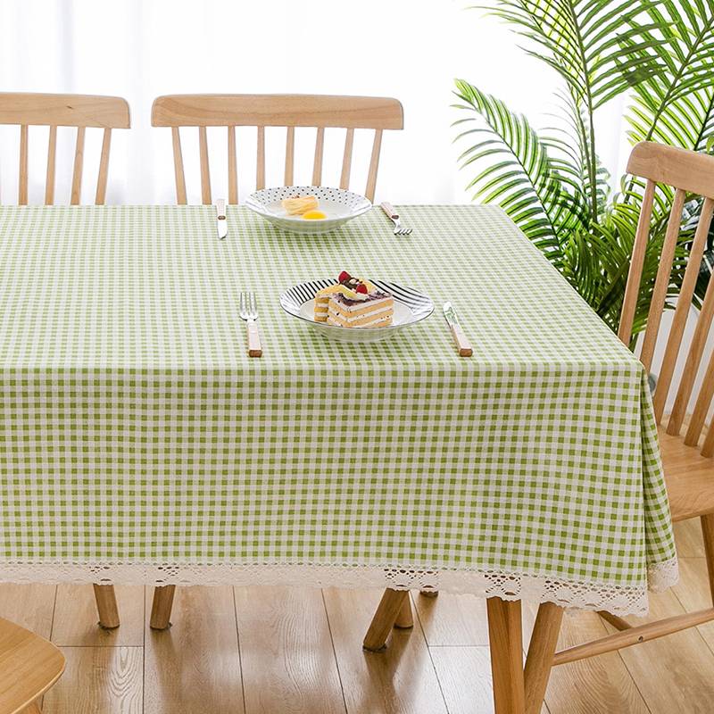 61*61CM Natural Simple Rectangle Cotton and Linen Washable Tablecloth, Lace Table Cloth Cover with Gingham Pattern Printed for Kitchen Dining Table Top