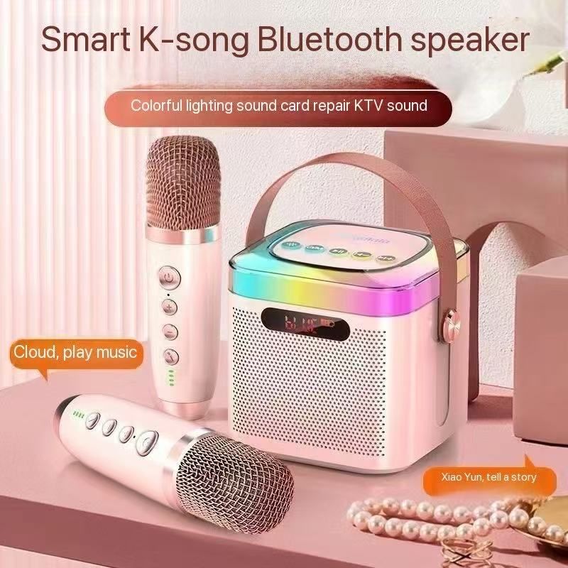 Intelligent KTV Bluetooth Speaker: Double Microphone Color Lights Create KTV Atmosphere, Portable Entertainment New Experience