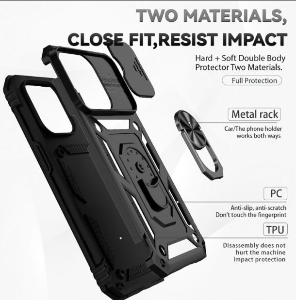 iPhone Case with Slide Camera Cover & Kickstand, Built-in 360 Rotate Ring Stand Magnetic Cover Case for Apple iPhone(Black)
