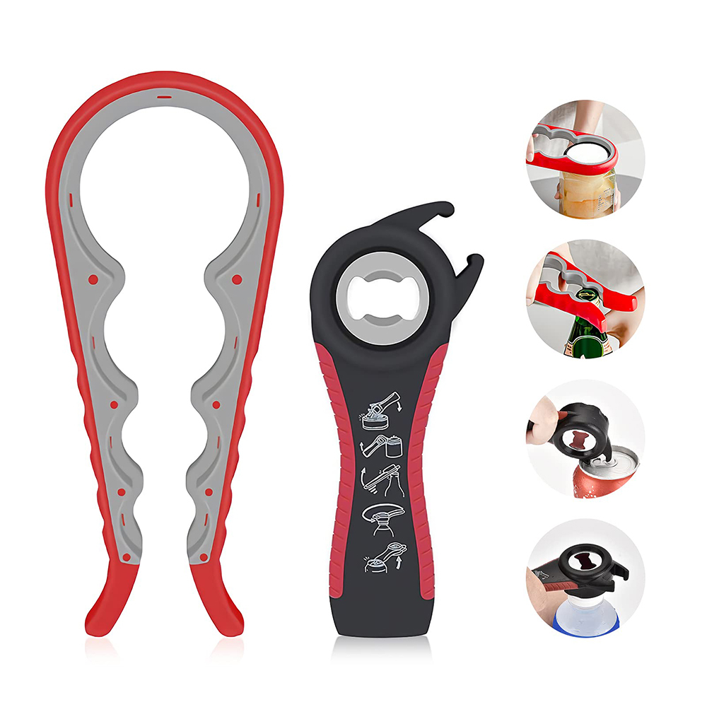 Jar Opener Kit, Multi Function Jar Opener Gripper for Weak Hands, Elderly and Seniors with Arthritis, Non Slip Bottle Opener Tool 