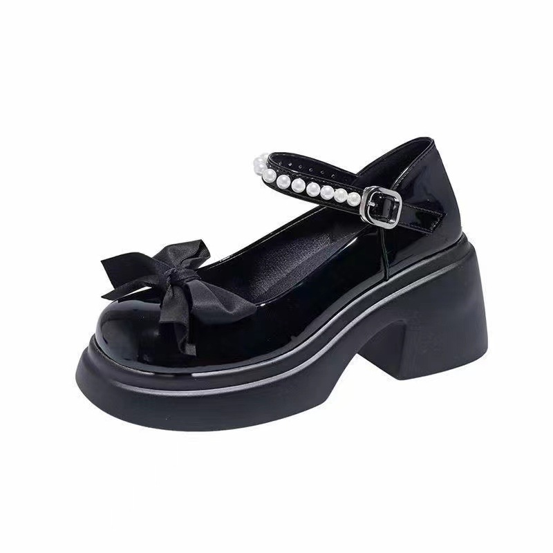 Leather Shoe Lady Oxford Shoe Mary Jane's Little Leather Shoes Female Thick Bottom Height Increase Spring New Sweet Bow Shallow Mouth Single Shoe One Character Buckle