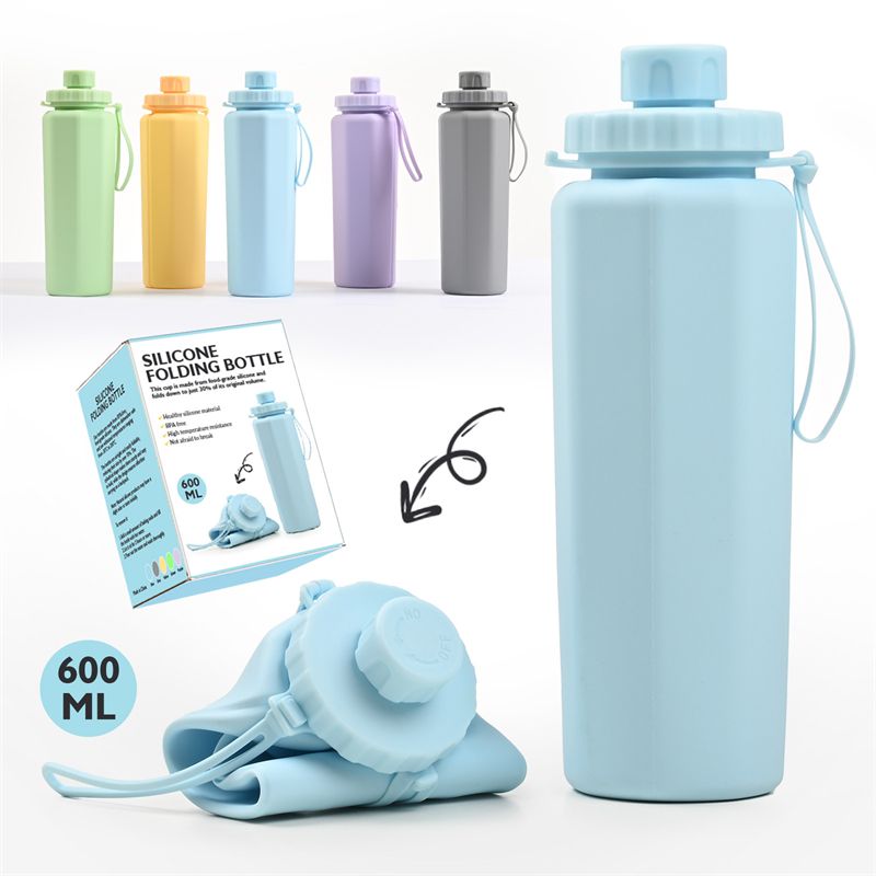 Silicone Folding Water Cup With Lid Outdoor Foldable Sport Water Bottle Portable Drinking Cup For Travel