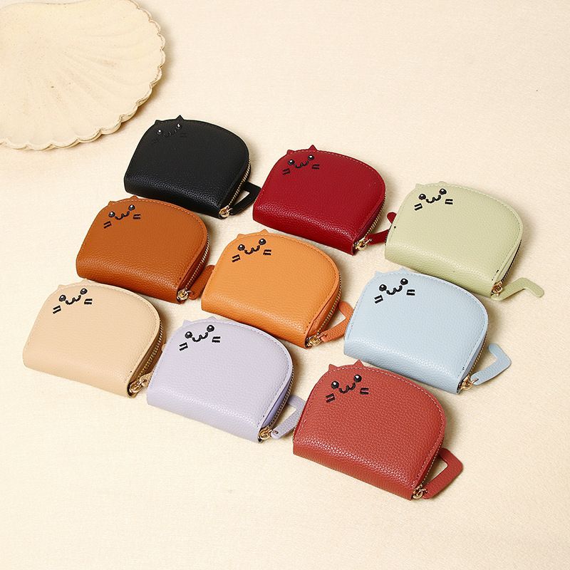 Cute Cat Print Card Holder for Women, Mini Portable Multi Card Slots Purse, Trendy Cartoon Small Coin Wallet
