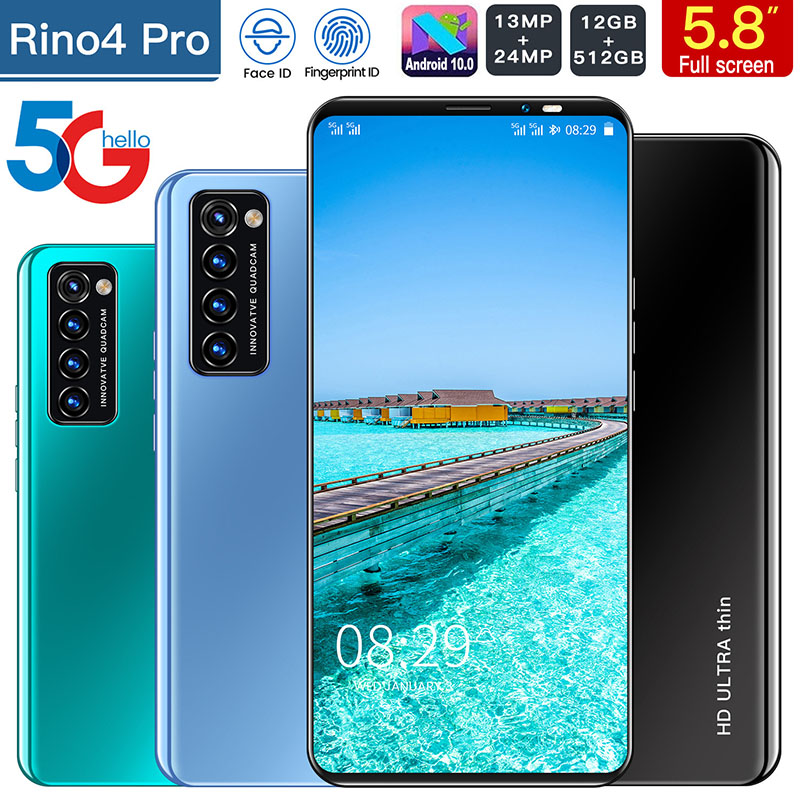 LADAVD High-definition ultra-thin rino4 Pro 5.8-inch 5G dual card dual standby Android phone 512GB Mobile Unicom smartphone 48 million camera dual-core CPU battery capacity 4800MAH Smartphone face recognition, fake fingerprint unlocking in the screen, with WIFI+BT+FM+GPS, Micro USB interface