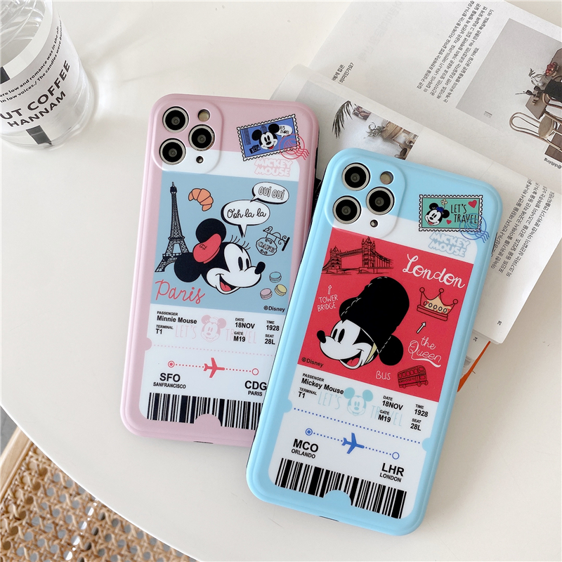 Cartoon Mouse Pattern Air Ticket Design Phone Case for iPhone 12 Cute Anime Character Cover for iPhone 11/7/8/X/XR/XS/MAX