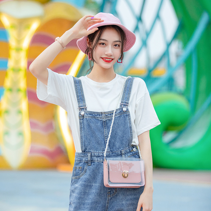 Bags Woman Literary Messenger Shoulder Handbag Pearl chain wrap small clear  The new pu fashion body cross bag lady handbag  pvc new square designer tote handbags hand bags ladies for women