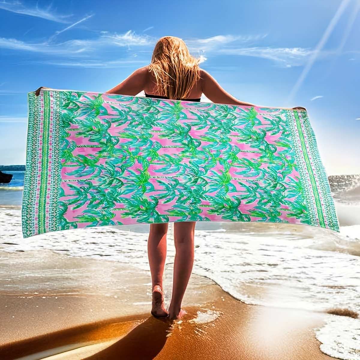 TopKiss Lilly Pulitzer Luxurious Oversized Beach Towel - Vibrant Palm Tree Print, Ultra-Soft Microfiber, Tropical Style - Perfect for Pool & Beach（150cm*70cm）Local