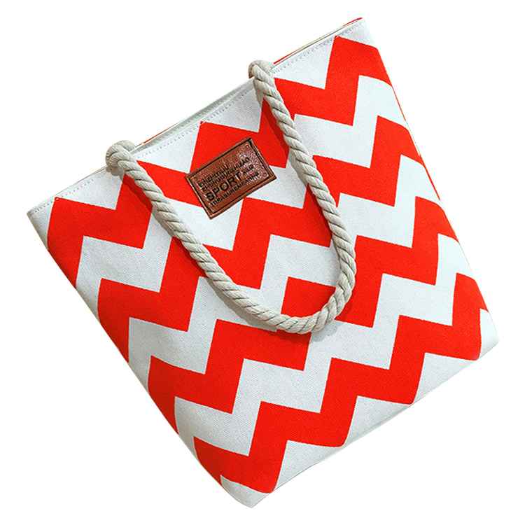 Tospino Women Wave Stripe Canvas Large Capacity Shoulder Bag Totes Shopping Handbag