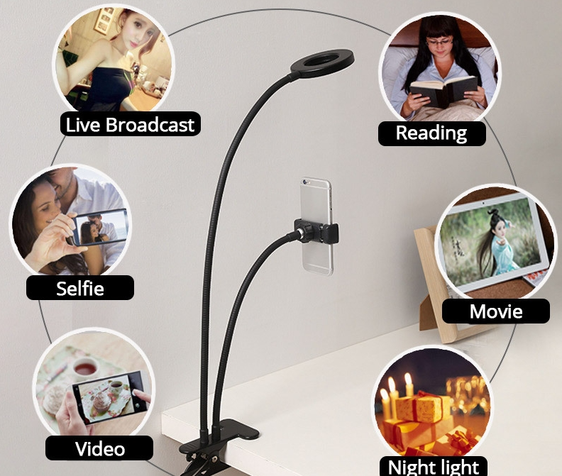 Phone Stand Photography 3 Modes Dimmable LED Selfie Light |TospinoMall ...