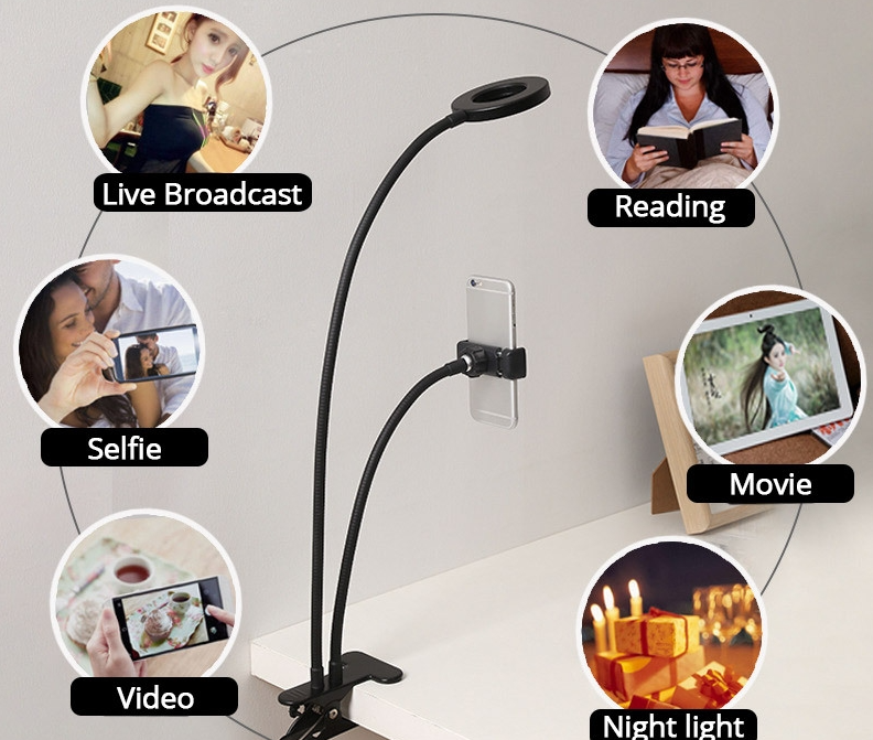 Phone Stand Photography 3 Modes Dimmable LED Selfie Light