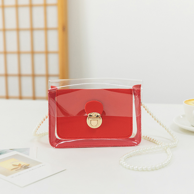 Bags Woman Literary Messenger Shoulder Handbag Pearl chain wrap small clear  The new pu fashion body cross bag lady handbag  pvc new square designer tote handbags hand bags ladies for women