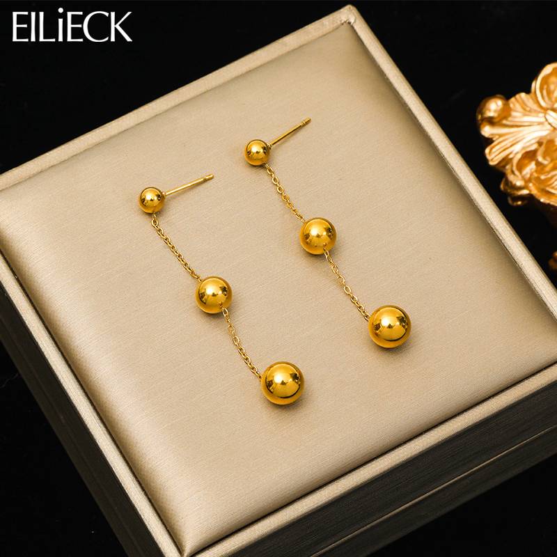 JDE2302132 Stainless Steel Ball Beads Tassels Pendant Earrings For Women Girl Fashion Quality Ear Drop Waterproof Jewelry