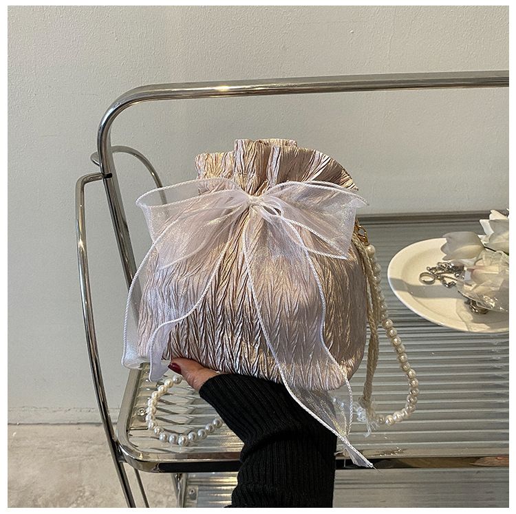 2025 Summer Trendy New Women's Bag, Pearl Pleated Crossbody Bag for Women, Fashion Versatile Single-Shoulder Bag, Korean Niche Texture Ladies' Bag