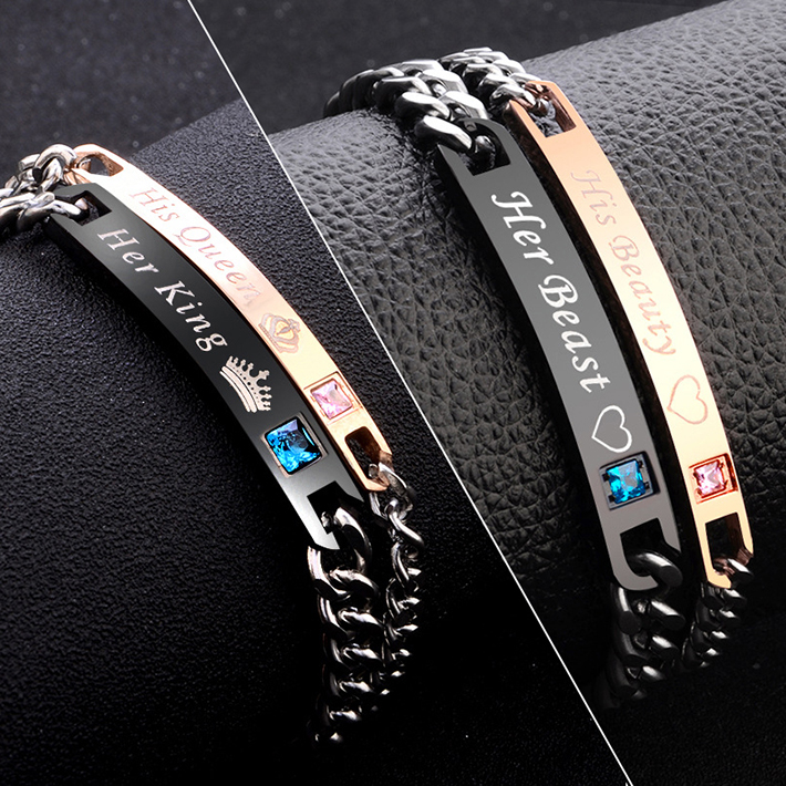2 Pcs/Set Couple Bracelets Men/Women Bracelets His Queen Her King Bracelet Chain Crystal On Hands Jewelry Lovers Gift Valentine's Day