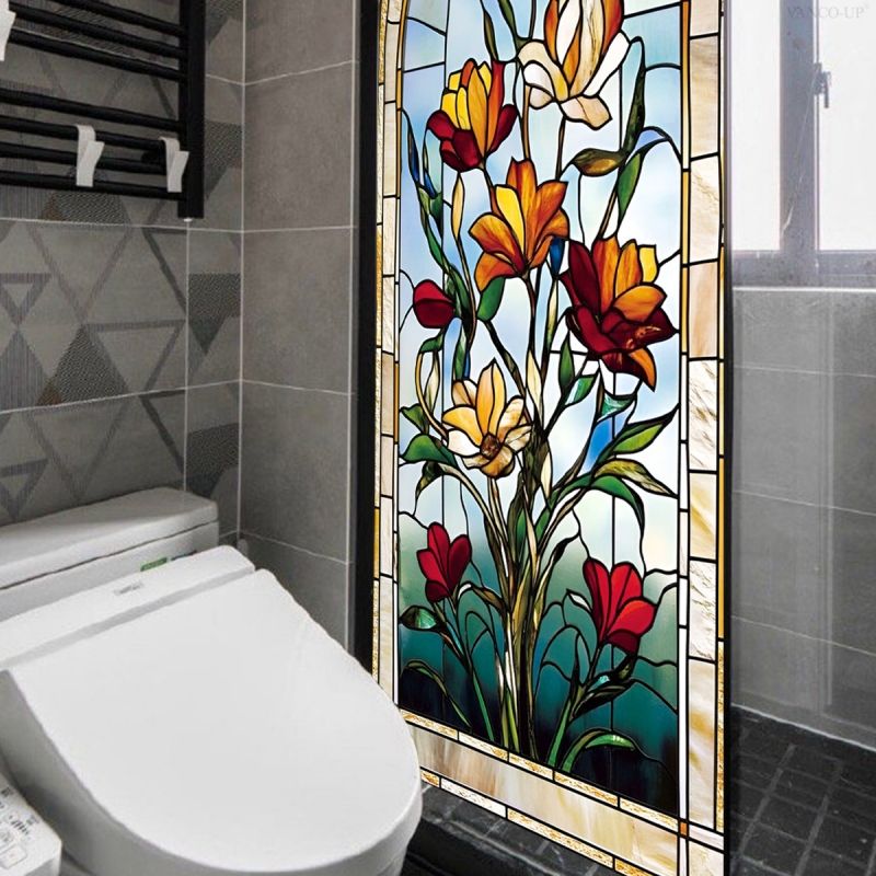 Enamel colored flowers,Graffiti wall stickers, electrostatic adsorption, decoration, windows, glass, double-sided visibility,45*100cm electrostatic stickers