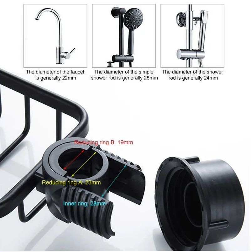 Bathroom Shelf Organizer for Shampoo, Soap, Sponge - 1 pcs-Black