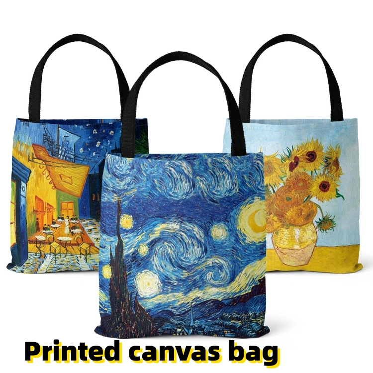 Printed canvas bag women's shoulder bags van gogh Starry sky oil painting Tote bag lady Beach bag Canvas bag CRRSHOP digital printing bags female new fashion trend holeday gifts present 