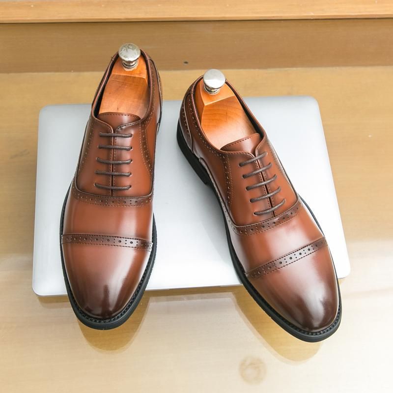 Men's 46 Big Size Brogue Shoes Low Top Leather Oxfords British Style Pointed Toe Dress Shoes for Wide Feet Spring Autumn