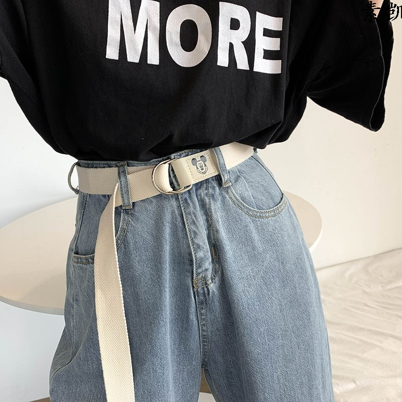 x608 Women's New Fashion Simple Canvas Belt Mickey Mouse Print Belt