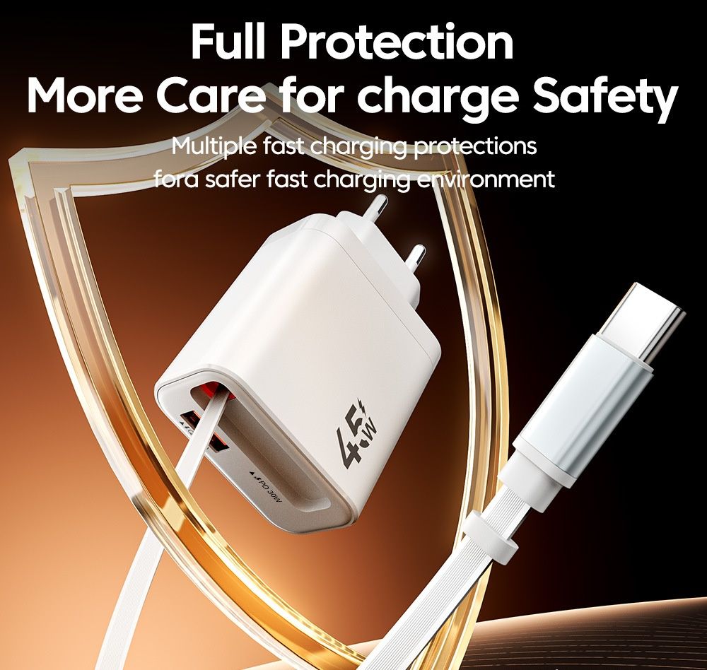 New 2-in-1 Portable 45W Fast Charger With Built-In Retractable Type-C Charging Cable & Independent USB-A Output Port, Foldable Hidden AC Plug,Outdoor Travel Portable Charging