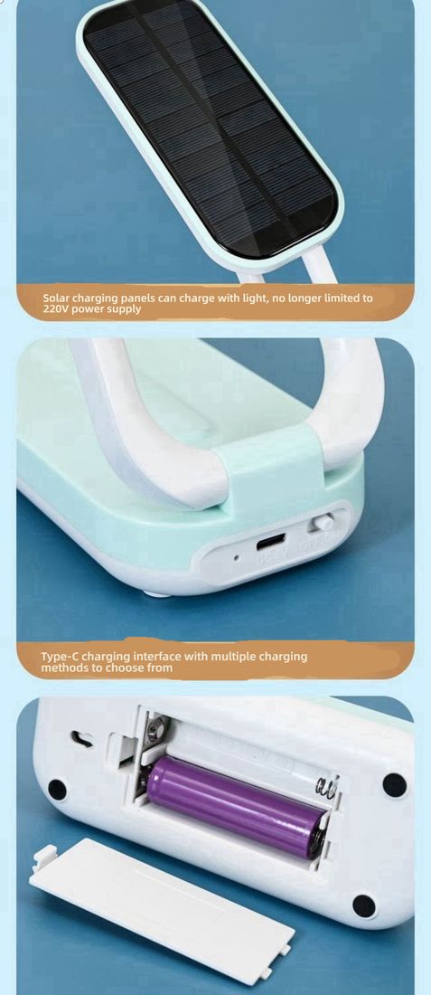 Solar Folding Children's Eye Protection Learning Desk Lamp - LED Rechargeable, Dormitory Reading Light