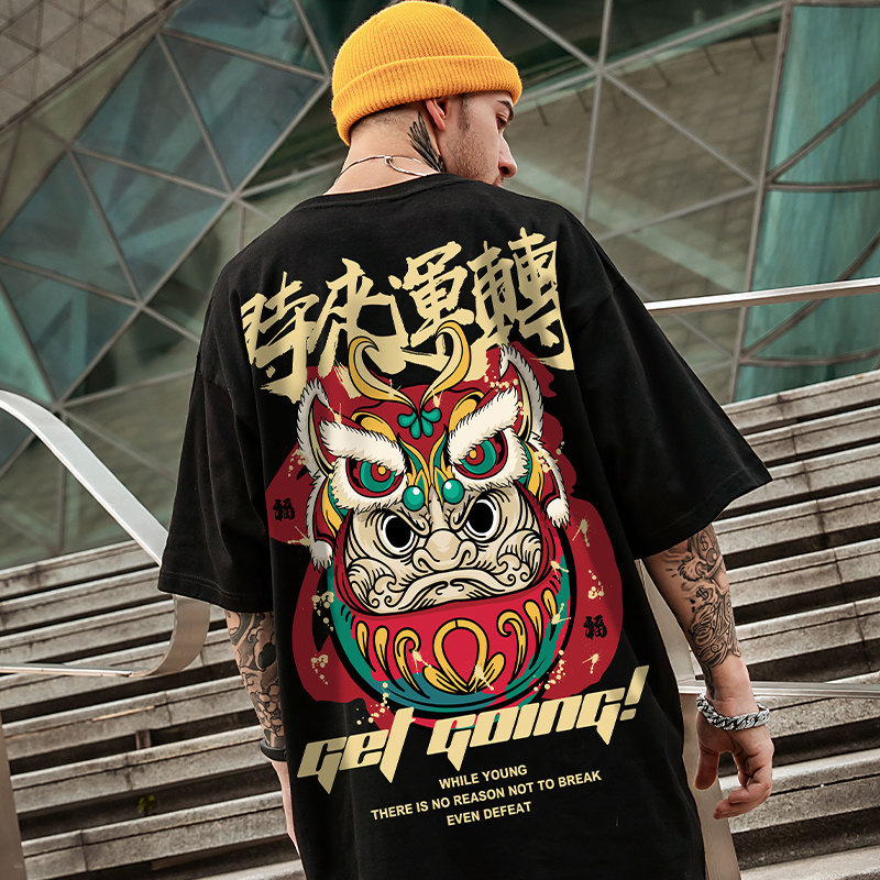 G22 Men's T-shirt Chinese Style Printed Unisex Short Sleeve T shirt Cool Cartoon Anime Casual T-shirt Male Streetwear Tops
