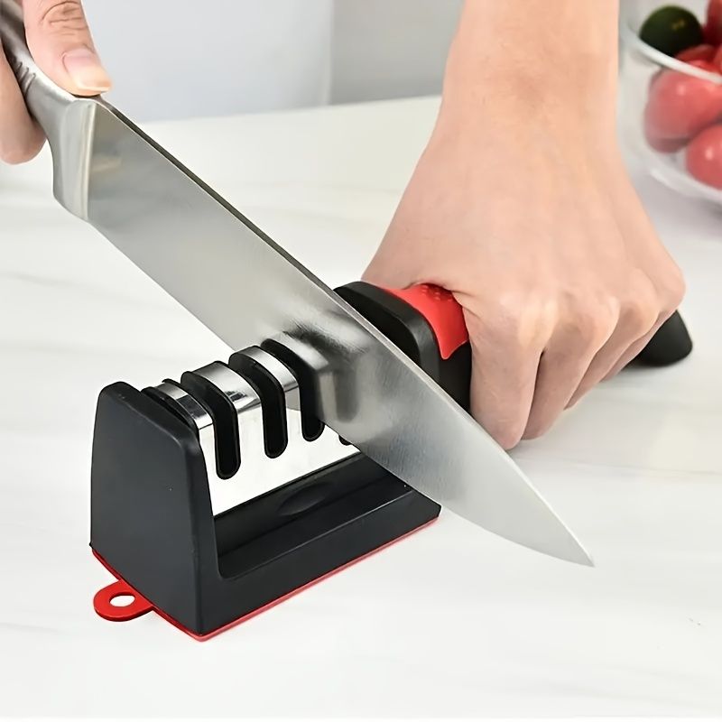 3-Stage Kitchen Knife Sharpener - Diamond & Ceramic Rods, Tungsten Steel Blades - Easy Manual Sharpening Tool for Home Use