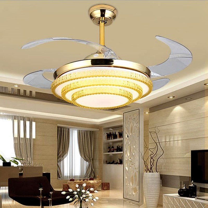 OUFULA Ceiling Fan Light Lamp Without Blade Remote Control Modern Luxury Crystal LED For Home Living Room Bedroom