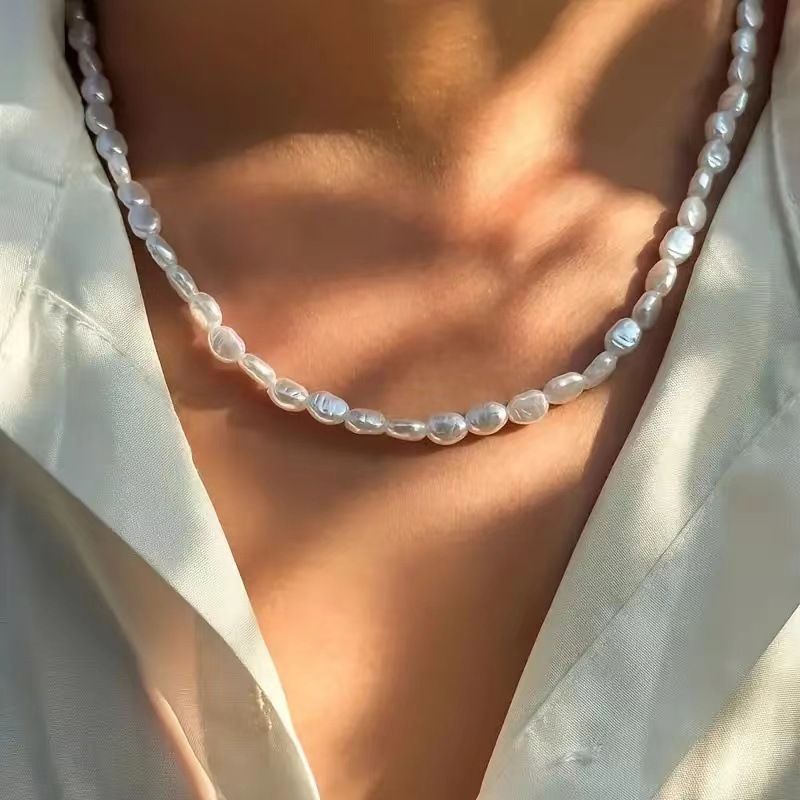 Unisex Baroque Irregular Pearl Necklace, Minimalist Fashion Trendy Chain Necklace, Retro Casual Stylish Pearl Pendant Jewelry for Men Women Daily Street Wear Party Accessories